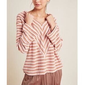 Anthropologie Saturday Sunday Sweater Chenille Hoodie Striped 70s Size Medium